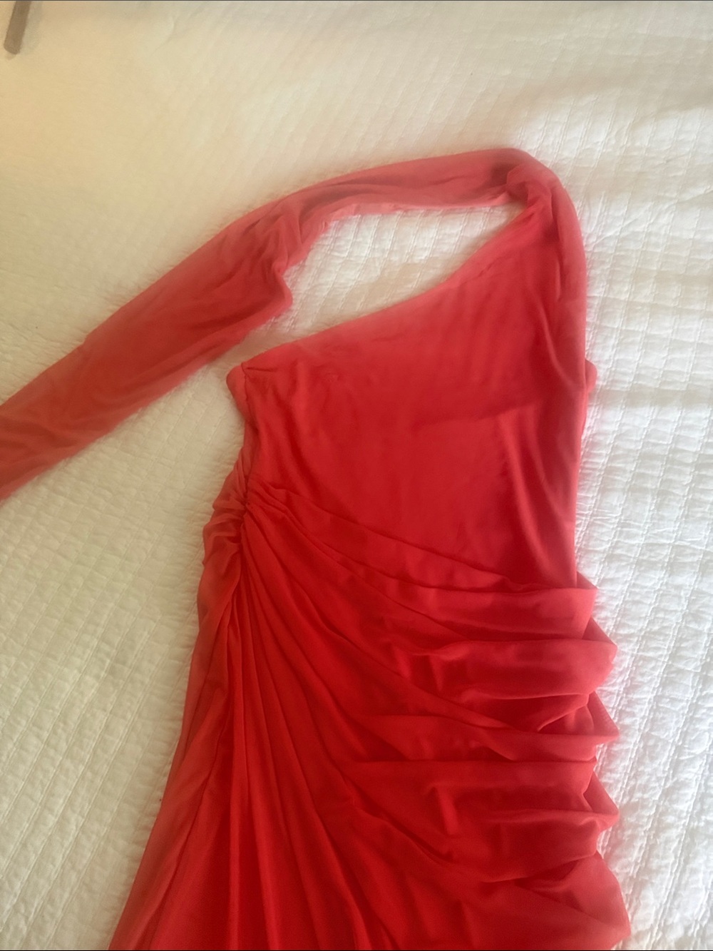 Elegant Wrap Around One-Shoulder Coral Dress - Picture 3 of 7